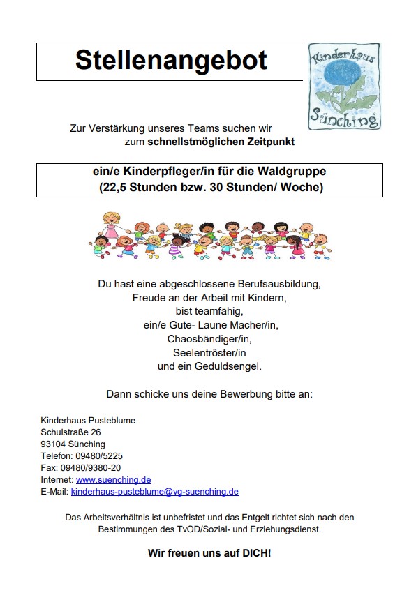 Stellenangebot Kinderhaus Sünching
